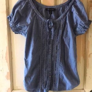 Light denim scooped neck button front